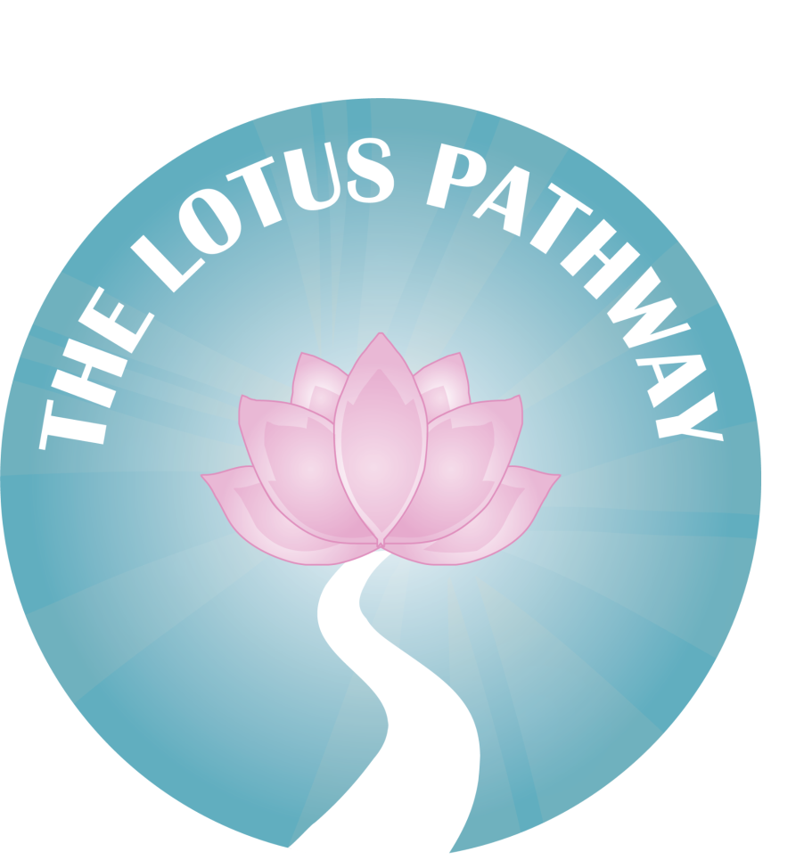 pink lotus flower with a stem or pathway on a green background
